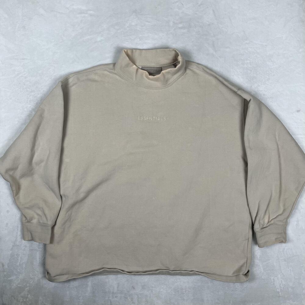 Essentials Fear Of God Sweatshirt Mens XL Beige Mock Neck Fleece Logo Pullover